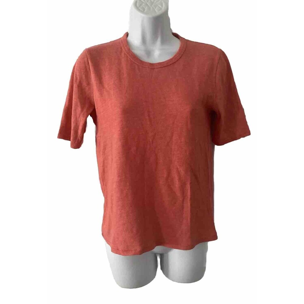 Madewell T-Shirt Womens Size S Short Sleeve Orange Linen & Cotton Round Neck NWT